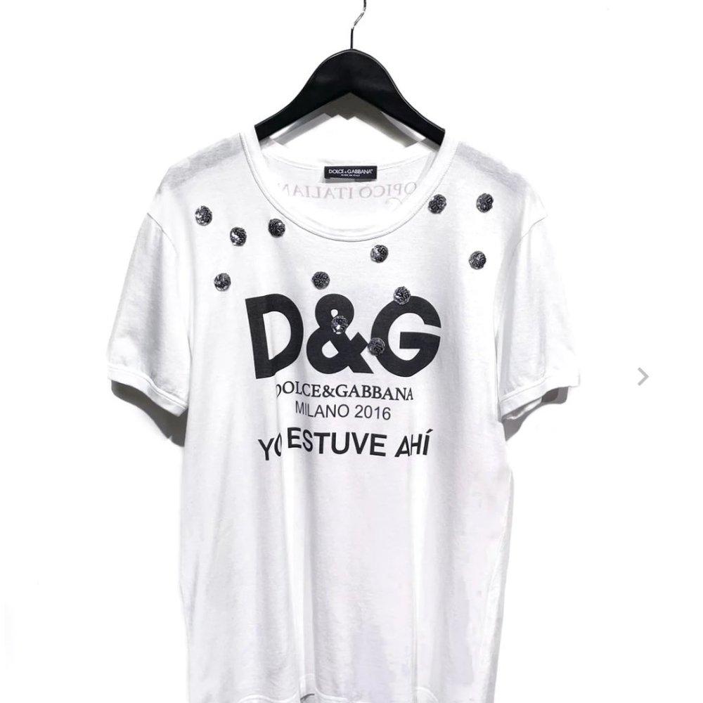 Dolce & Gabbana White Logo Sequin T-Shirt